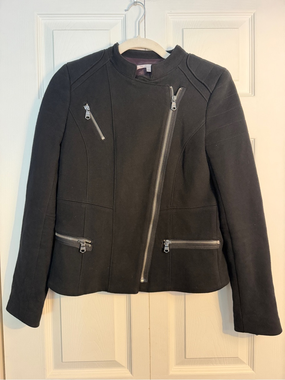 Gap Women Moto Jacket True Black Full Zip with Zip Pockets - Size XS
